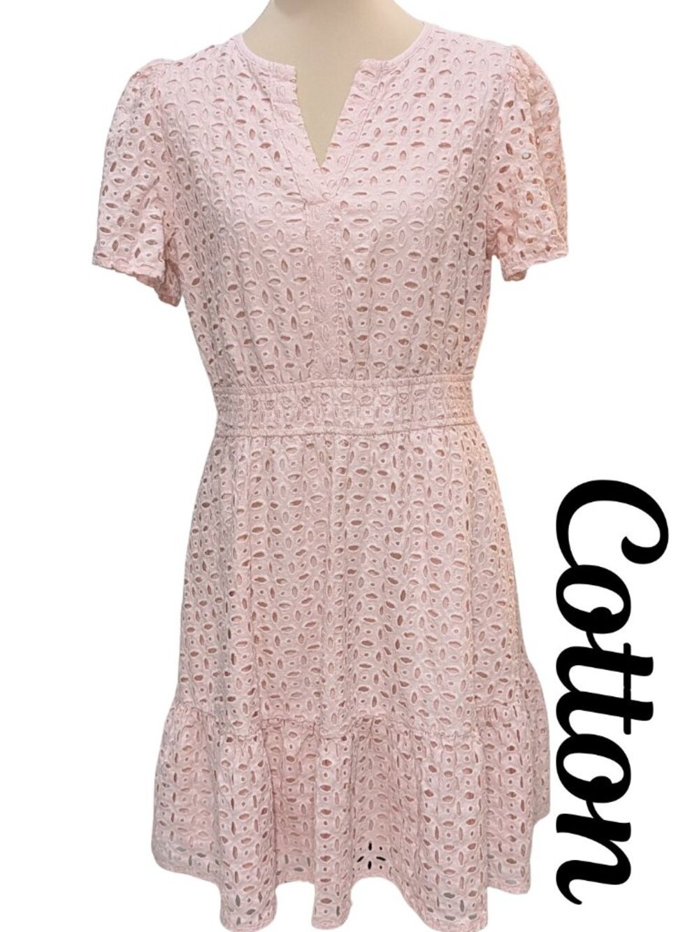 PrettyGarden Eyelet Cotton Mini Dress